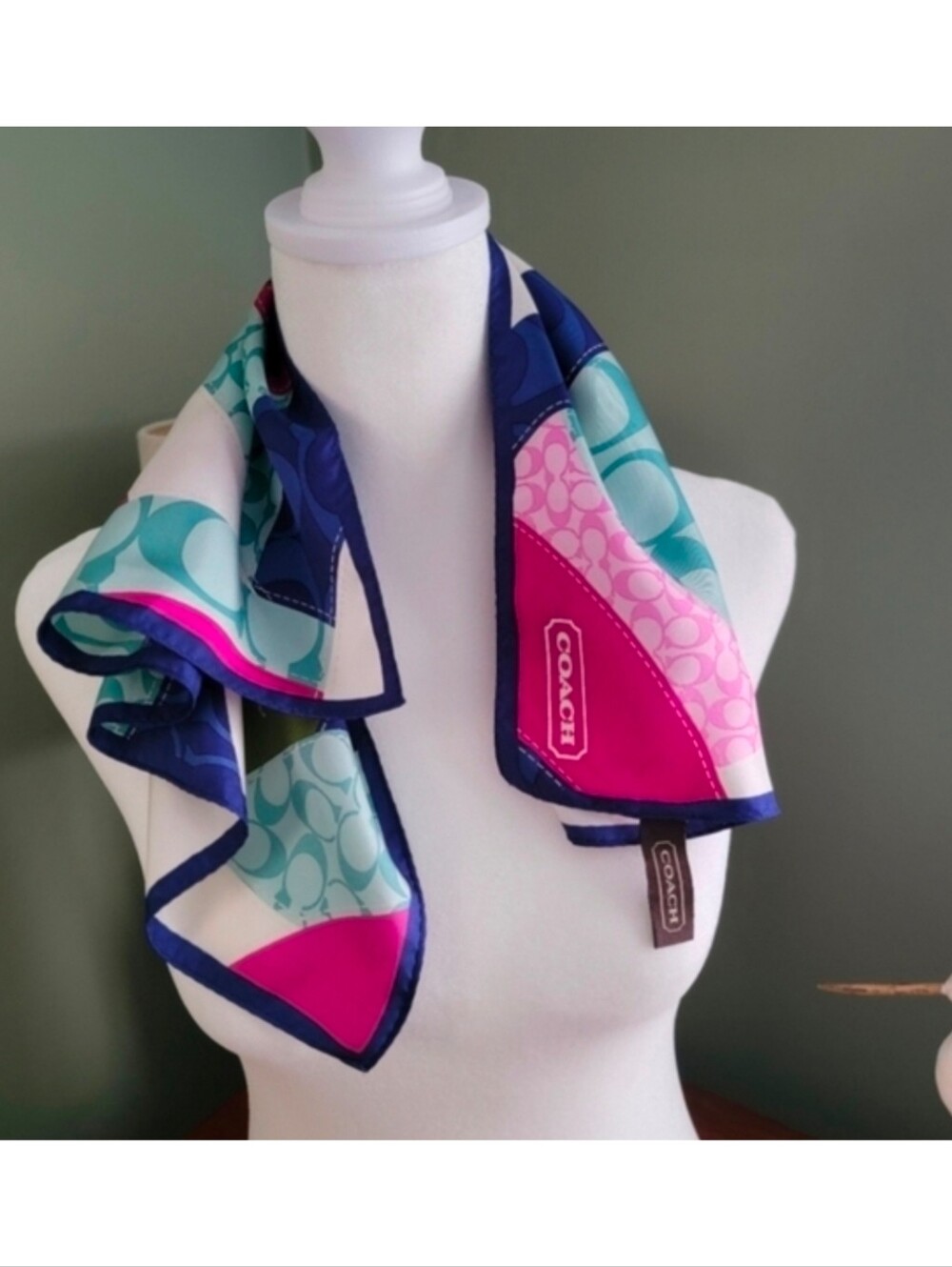 Coach Multicolor Geometric Print 100% Silk Scarf Y2K